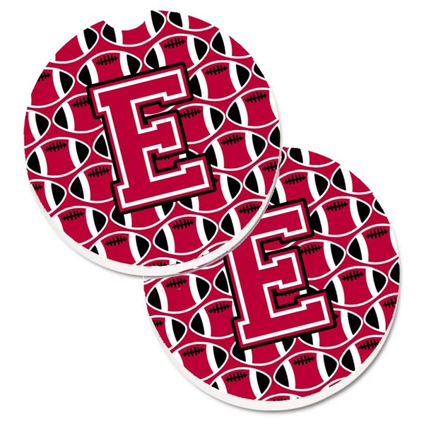 Carolines Treasures Letter E Football Crimson and White Set of 2 Cup Holder Car Coaster CJ1079-ECARC - main